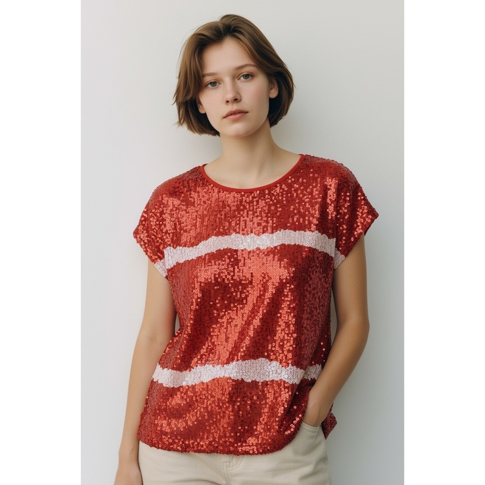 Vince Camuto Vivid Charm Red Sequin Striped Party Blouse Top 9120147 Mens S New